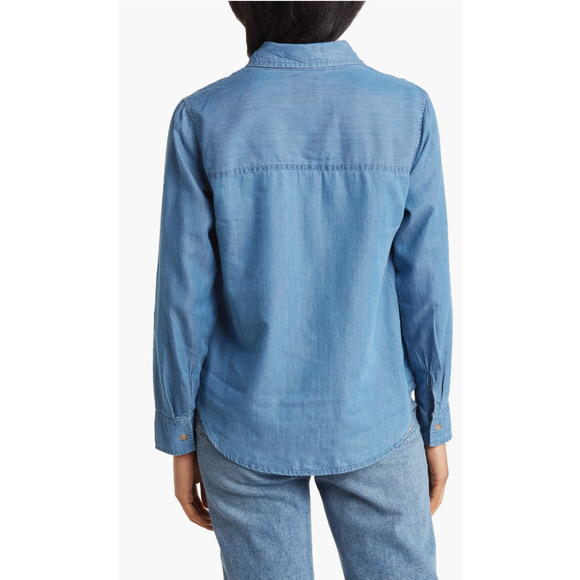 C&C California Sarah Chambray Button Up Shirt Long Sleeve Womens Size M NWT - Picture 2 of 10